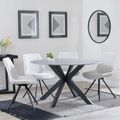 Novara Dining Set - 4 Seater - 130cm - Round - Grey Ceramic - 4x Boden Dining Chairs - Cream Fabric - Swivel