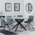 Novara Dining Set - 4 Seater - 130cm - Round - Grey Ceramic - 4x Boden Dining Chairs - Green Fabric - Swivel