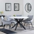 Novara White Ceramic 4 Seater Round Dining Set - 4 Ace Grey Fabric Swivel Dining Chair