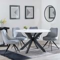 Novara White Ceramic 4 Seater Round Dining Set - 4 Arctic Grey Velvet Fabric Swivel Dining Chair