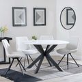 Novara White Ceramic 4 Seater Round Dining Set - 4 Boden Cream Fabric Swivel Dining Chair