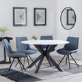 Novara White Ceramic 4 Seater Round Dining Set - 4 Boden Dark Grey Fabric Swivel Dining Chair