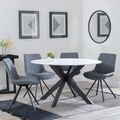 Novara White Ceramic 4 Seater Round Dining Set - 4 Boden Grey Fabric Swivel Dining Chair