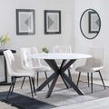 Novara White Ceramic 4 Seater Round Dining Set - 4 Corona Beige Fabric Dining Chair