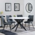 Novara White Ceramic 4 Seater Round Dining Set - 4 Corona Light Grey Fabric Dining Chair