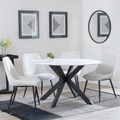 Novara White Ceramic 4 Seater Round Dining Set - 4 Darwin Cream Fabric Dining Chair