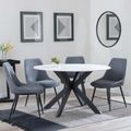 Novara White Ceramic 4 Seater Round Dining Set - 4 Darwin Grey Fabric Dining Chair