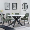 Novara White Ceramic 4 Seater Round Dining Set - 4 Peyton Green Fabric Dining Chair