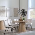 Palma Oak Oval Dining Set - Corona Beige Fabric Dining Chairs