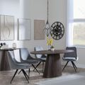 Palma Walnut Oval Dining Set - Arctic Grey Velvet Fabric Swivel Dining Chair