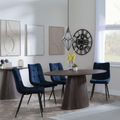 Palma Walnut Oval Dining Set - Corona Blue Fabric Chairs