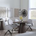 Palma Walnut Oval Dining Set - Theo Grey Fabric Swivel Dining Chair