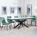 Sutton White Ceramic Extending Dining Set - Corona Green Fabric Dining Chair