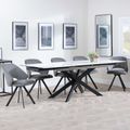 Sutton White Ceramic Extending Dining Set - Ion Dark Grey Velvet Fabric Swivel Dining Chair
