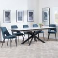 Sutton White Ceramic Extending Dining Set - Peyton Blue Fabric Dining Chair