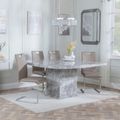 Turin Grey Marble Square Dining Set - Bianco Beige Faux Leather Dining Chair