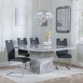 Turin Grey Marble Square Dining Set - Bianco Black Faux Leather Dining Chair