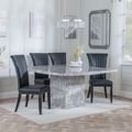 Turin Grey Marble Square Dining Set - Cadiz Black Leather Dining Chair