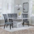 Turin Grey Marble Square Dining Set - Cadiz Grey Leather Dining Chair