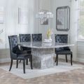 Turin Grey Marble Square Dining Set - Carmela Black Leather Dining Chair