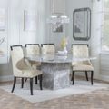 Turin Grey Marble Square Dining Set - Carmela Cream Leather Dining Chair