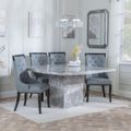 Turin Grey Marble Square Dining Set - Carmela Grey Leather Dining Chair
