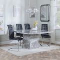 Turin Grey Marble Square Dining Set - Jamison Black Faux Leather Dining Chair