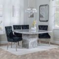 Turin Grey Marble Square Dining Set - Lion Knocker Back Black Velvet Fabric Dining Chair with Chrome Legs