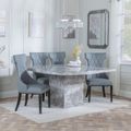 Turin Grey Marble Square Dining Set - Mimi Grey Leather Dining Chair