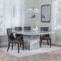 Turin Grey Marble Square Dining Set - Paris Brown Leather Dining Chair with Brown Legs