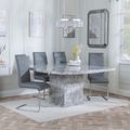 Turin Grey Marble Square Dining Set - Roma Grey Faux Leather Dining Chair
