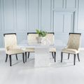 Turin White Marble Square Dining Set - Carmela Cream Faux Leather Chair