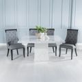 Turin White Marble Square Dining Set - Carmela Grey Faux Leather Chair