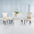 Turin White Marble Square Dining Set - Mimi Cream Faux Leather Chair