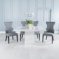 Turin White Marble Square Dining Set - Mimi Grey Faux Leather Chair