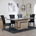 Venice Cream Marble Dining Set - Cadiz Black Leather Dining Chair