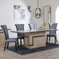 Venice Cream Marble Dining Set - Cadiz Grey Leather Dining Chair