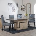 Venice Cream Marble Dining Set - Carmela Grey Leather Dining Chair