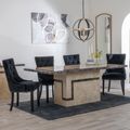 Venice Cream Marble Dining Set - Knocker Back Black Velvet Fabric Dining Chair with Black Wooden Legs