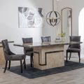 Venice Cream Marble Dining Set - Paris Brown Leather Dining Chair with Brown Legs