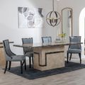 Venice Cream Marble Dining Set - Paris Grey Leather Dining Chair with Black Legs