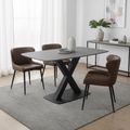 Vernal Dining Set - 4 Seater - 130cm - Grey Sintered Stone - 4 Langley Brown Faux Leather Chair