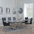 Vortex Grey Marble and Chrome Dining Set - Bianco Black Faux Leather Dining Chair