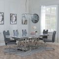 Vortex Grey Marble and Chrome Dining Set - Bianco Grey Faux Leather Dining Chair