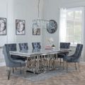 Vortex Grey Marble and Chrome Dining Set - Knocker Back Grey Velvet Fabric Dining Chair with Chrome Legs