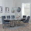 Vortex Grey Marble and Chrome Dining Set - Lion Knocker Back Grey Velvet Fabric Dining Chair with Chrome Legs