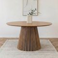Osaka Round Dining Table - 6 Seater - 140cm - Slatted Base - Oak