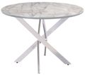 Alden White and Grey Marble Effect 4 Seater Round Dining Table with Chrome Legs -107cm