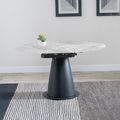 Carrara 4-6 Seater Grey Ceramic Round Swivel Motion Extending Dining Table with Black Pedestal Base - 135cm