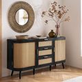 Noah Medium Sideboard - 150cm - 2 Door - Black and Rattan